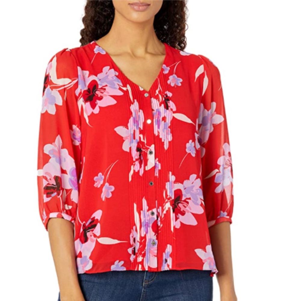 -NEW Button Down Floral Print Top